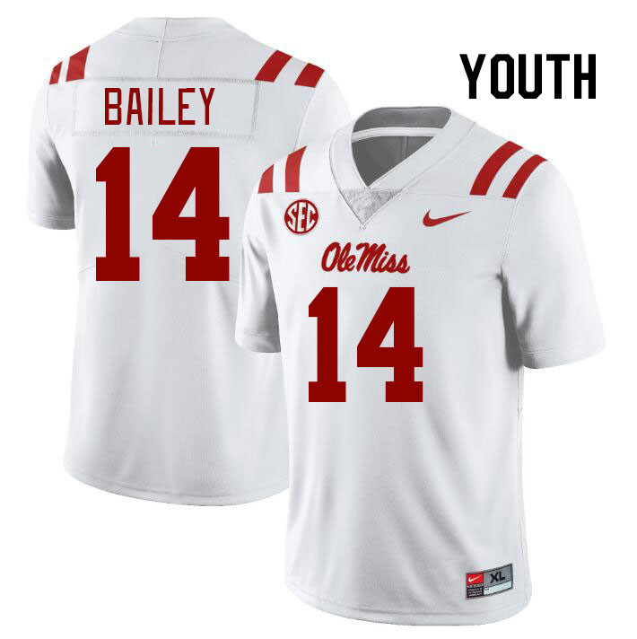 Youth #14 Deljay Bailey Ole Miss Rebels College Football Jerseyes Stitched Sale-White - Click Image to Close